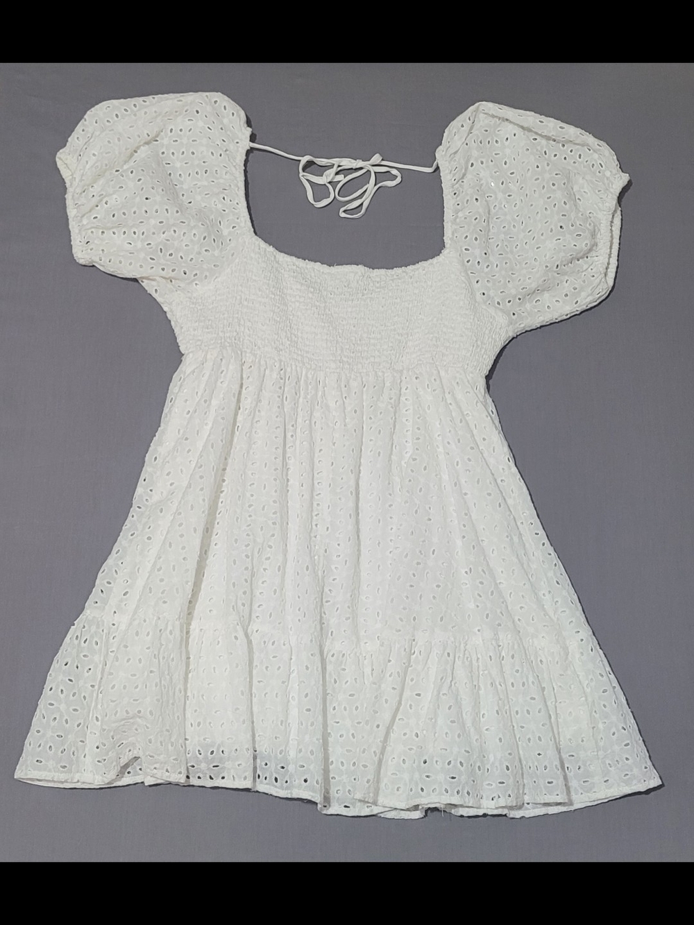 White Eyelet Puff-Sleeve Kids Dress